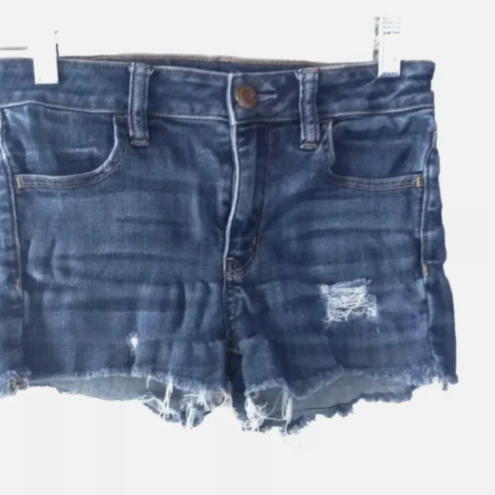 American Eagle Outfitters Distressed Denim Shorts Size 4 Raw Hem Blue Festival